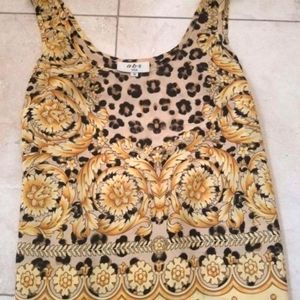 ABS  SET VERSACE print Yellow/Gold Black Top and Wrap Skirt Set